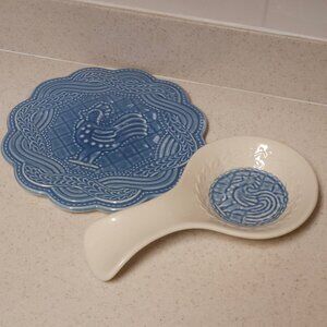 Longaberger American Craft Blue Rooster Trivet Spoon Rest Dresden Ohio USA